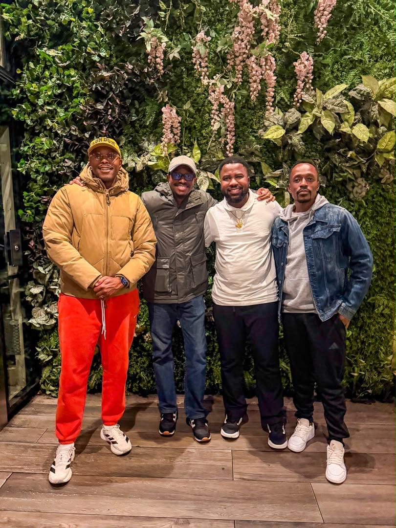 Left to Right: South African actor Thapelo Mokoena, Sauti Plus Acting COO Humphrey Kyamba, iKON Awards CEO and Founder Humphrey Nabimanya, and South African Executive Producer Joe Nkosi pose for a group photo during a visit to South Africa recently, ahead of the KON Activiate event taking place in Johannesburg next month